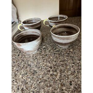 1950s Vreni Santa Anita Ware Yellow Provincial California Tea Coffee Cups Set 4